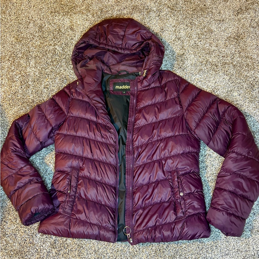 Women’s Madden NYC Purple Puffer Jacket Large w/ Hood